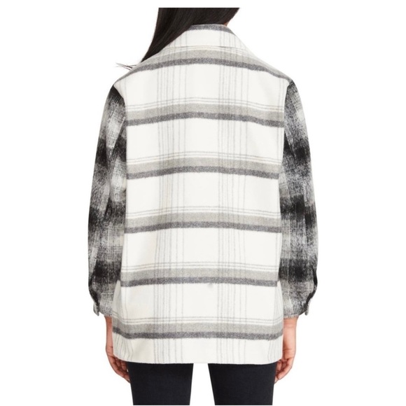 BB DAKOTA by Steve Madden Plaid Shacket Gray Combo Button Front Shirt Jacket - Picture 4 of 13